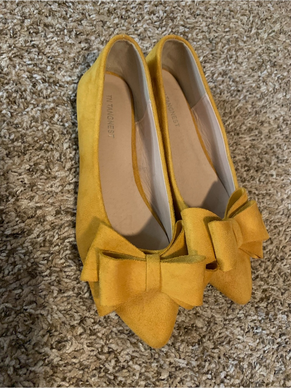 Pointed-Toe Yellow Bow Flats for Women